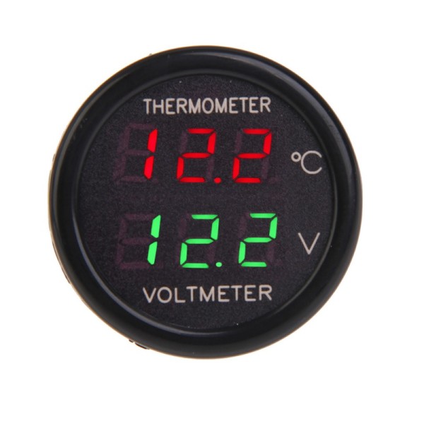 Digital Voltmeter - Thermometer, for car, red - green display, cigarette / lighter socket connection